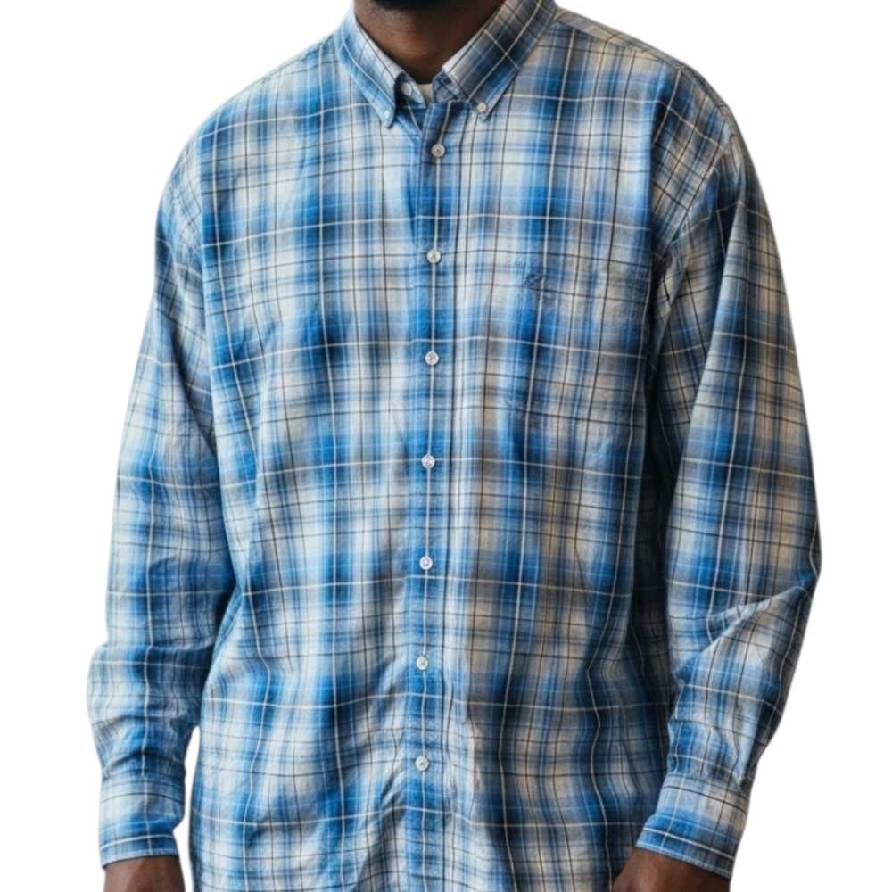 Wrangler Blue Plaid Western Button Down Shirt Long Sleeve Casual Workwear